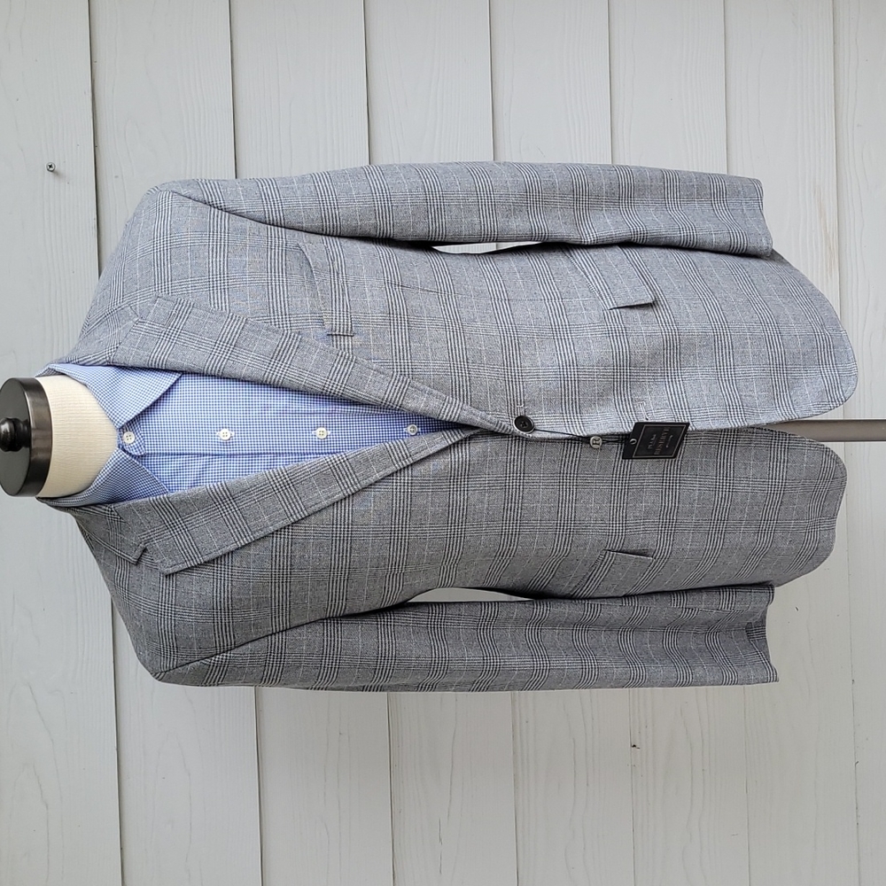 JOS A BANK‎ Tailored Fit Wool Grey Plaid Cotton Blend XL Mens Coat Jacket NEW